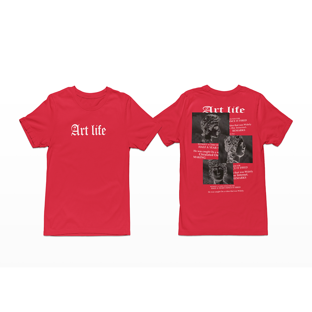 Camiseta Masculina com Estatuas e Escritos Art Life Arte Street - Vermelho