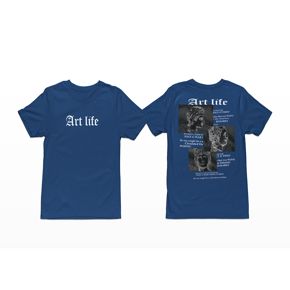 Camiseta Masculina com Estatuas e Escritos Art Life Arte Street - Azul- marinho