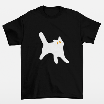 Camiseta Preta Básica estampa de gato branco