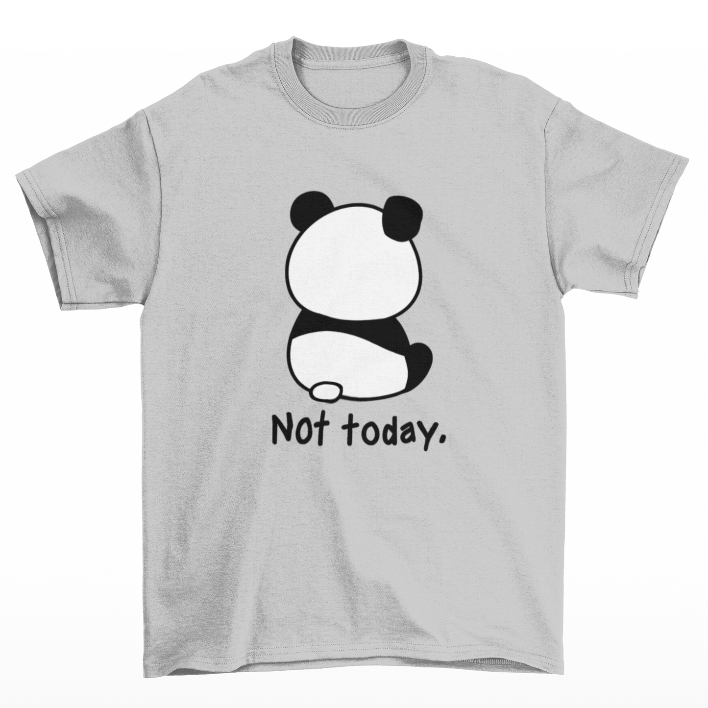 Camiseta cinza básica com estampa de panda emburrado bravo not today - Cinza