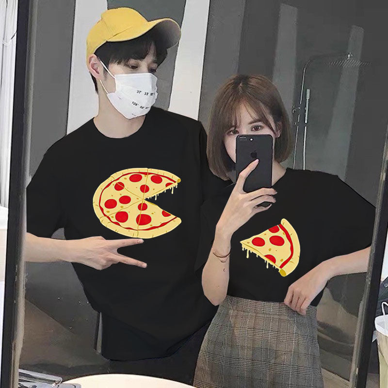 Camiseta Básica Casal Pac Man Pizza Couple