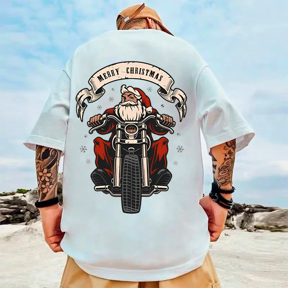 Camiseta Básica Santa in Motorbike Christmas