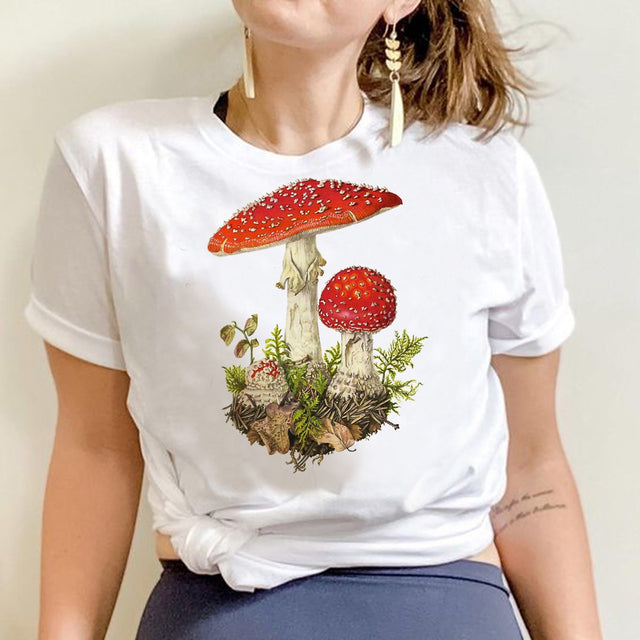 Camiseta Básica Cogumelos Vintage