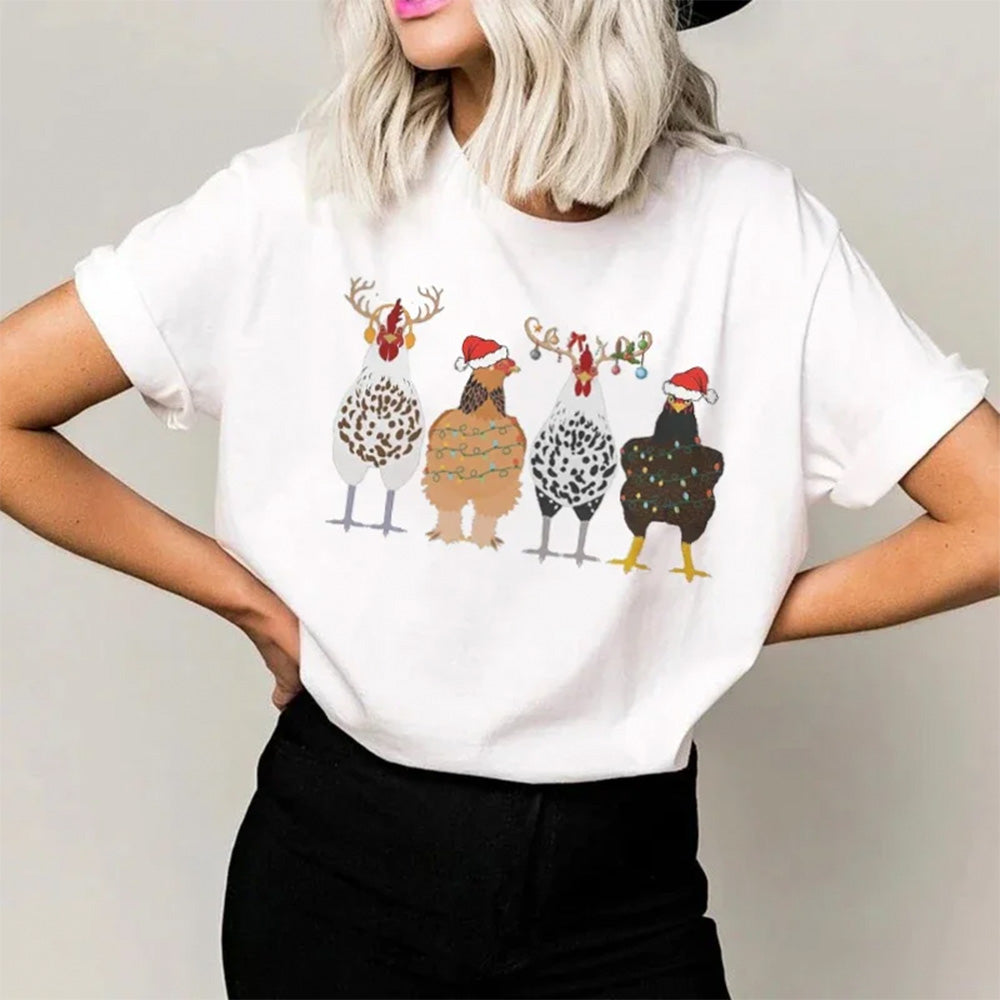 Camiseta Básica Christmas Chicken Funny