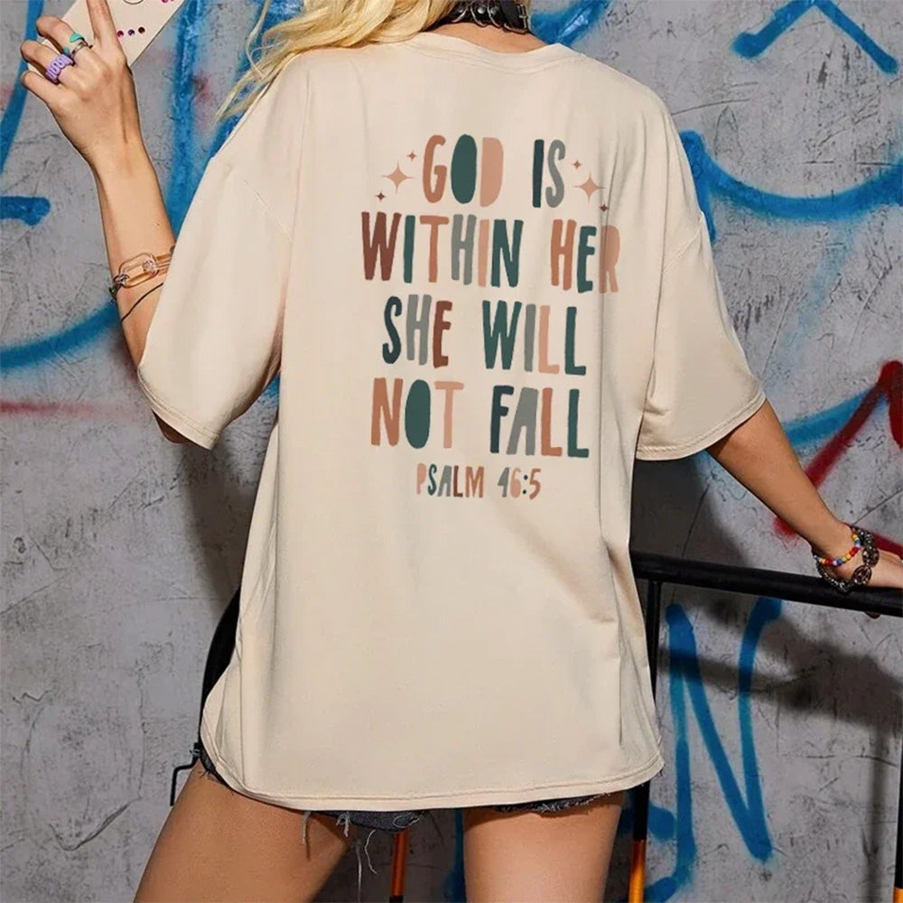 Camiseta Básica God is Within Her She Will not Fall
