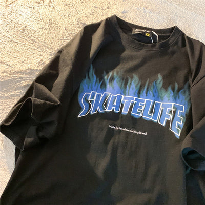 Camiseta Básica Com Estampa Skatelife Em Chamas