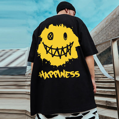 Camiseta Básica Com Estampa rosto Amarelo Sorriso