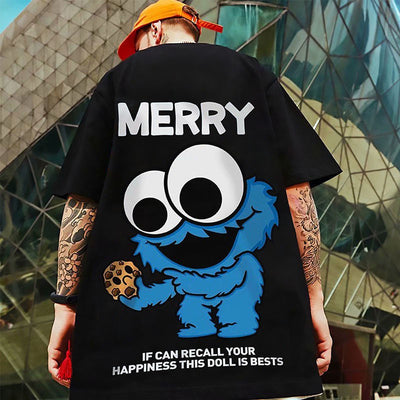 Camiseta Básica Com Estampa Monstro Comendo Cookie