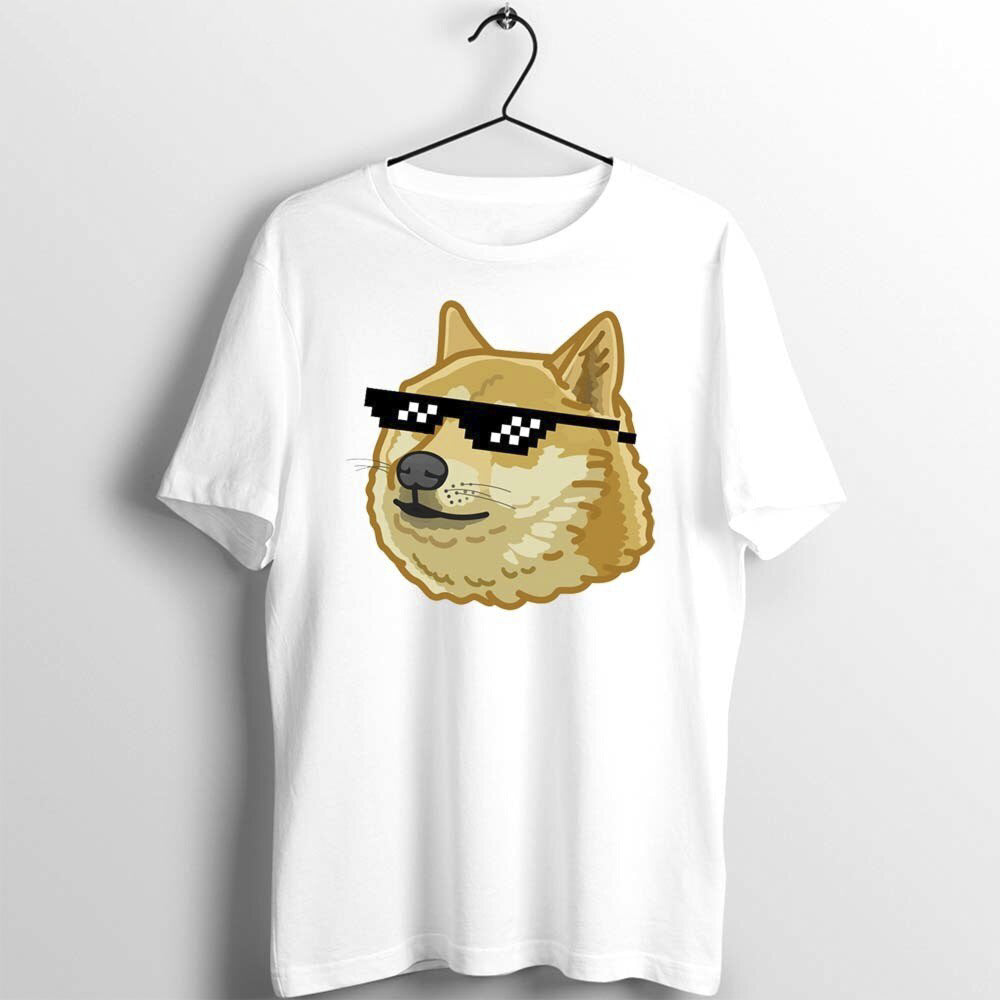 Camiseta Básica Com Estampa Meme Cachorro Óculos De Sol