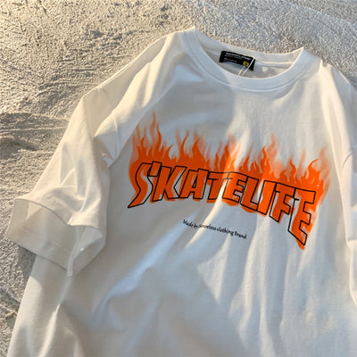 Camiseta Básica Com Estampa Skatelife Em Chamas