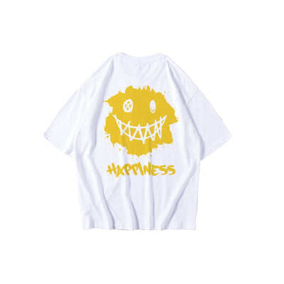 Camiseta Básica Com Estampa Sorriso Rosto Amarelo