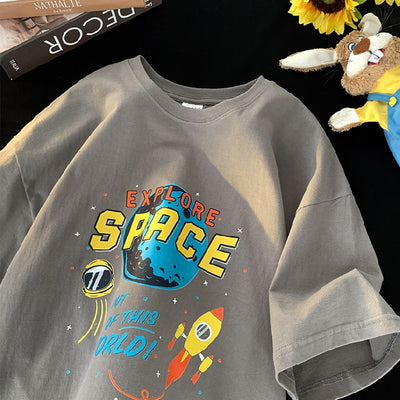 Camiseta Básica Com Estampa Foguete Espacial 