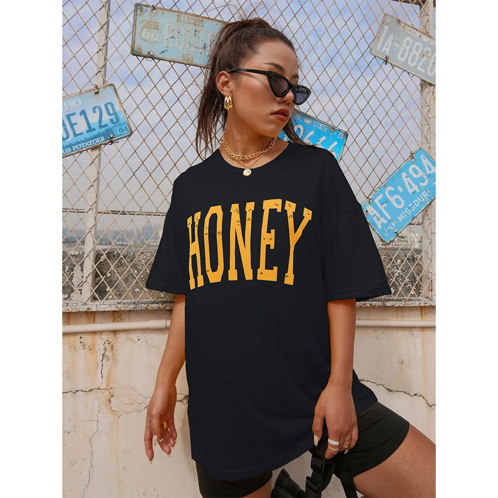 Camiseta Básica Feminina Com Estampa Honey