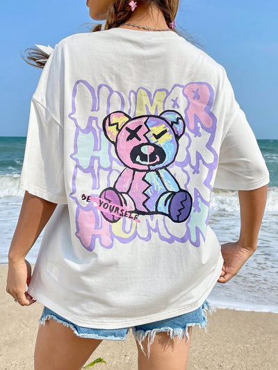 Camiseta Feminina Com Estampa Ursinho Colorido