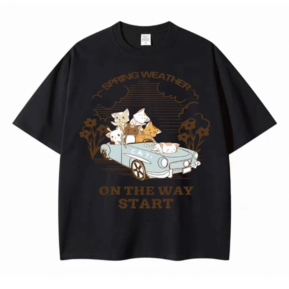 Camiseta Infantil Com Estampa Gatinhos Dirigindo Carro