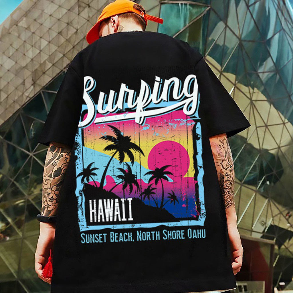 Camiseta Básica Com Estampa Surfing Praia De hawaii