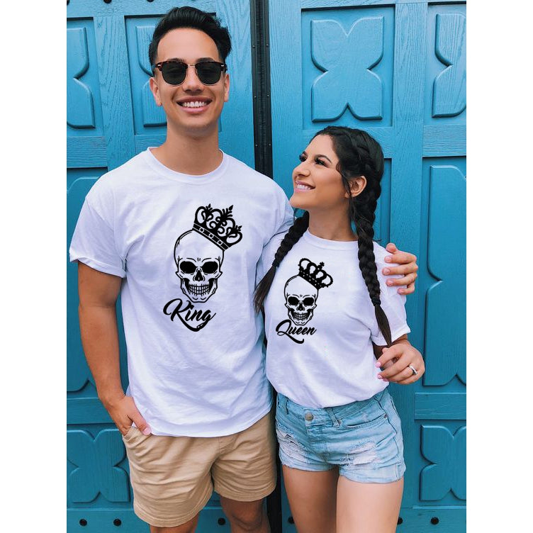 Camiseta Casal Com Estampa Rei E Rainha Esqueleto