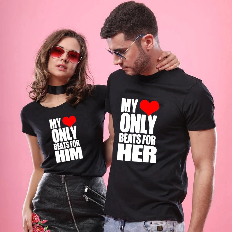 Camiseta Casal Com Estampa Coração Vermelho