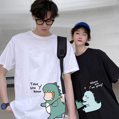 Camiseta Casal Com Estampa Dinossauro Fofinho